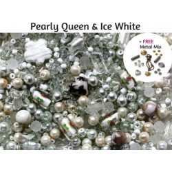 Sparkly Pearly Queen & Ice White Deluxe Glass Bead Mix + FREE Bonus Metal Beads ~ 400+ Beads Including Pearls,Lampwork,Sparkly Crystals, Seed + More